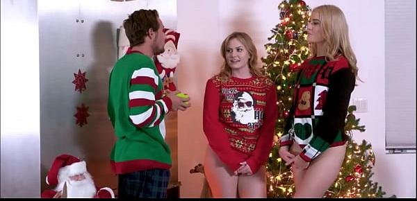  Hot Teen Step Sisters Britney Light And Mazzy Grace Threesome With Step Brother After Getting His Dick In A Box On Christmas Morning